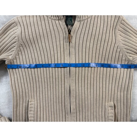 Lauren Ralph Lauren M Beige Rib Knit Cotton Cardigan Sweater Classic Heritage - Picture 12 of 12